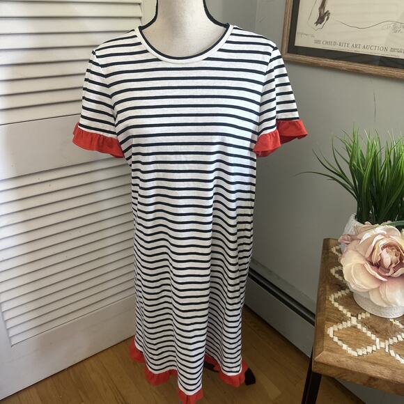 BODEN Womens Dress 10 Striped Emily Jersey Casual Preppy Nautical Ruffle Trim - Picture 1 of 13